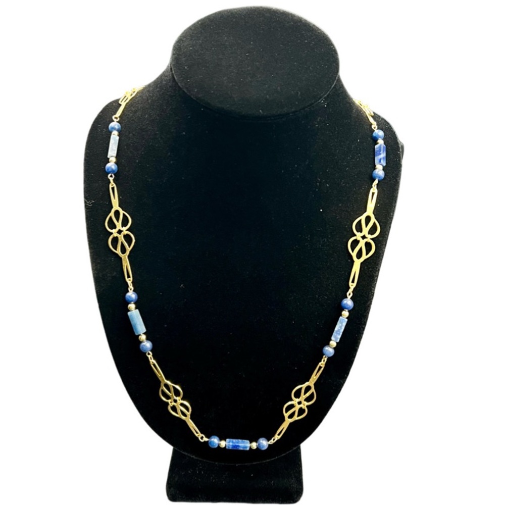 Vintage Sodalite 18K Gold Plated Brass 34” Statement Necklace Charleston